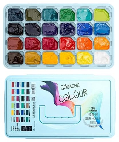 Hipzeepo Set de 24 Pinturas Gouache en Gelatina para Principiantes, Concentrado, 30 Ml, con Recambio Reemplazable.