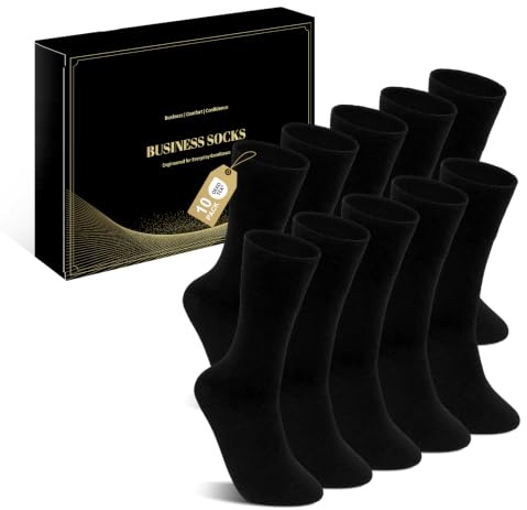 PUTUO Mens Dress Cotton Socks: Crew Soft Top Smart Casual Men Socks - Breathable Seamless Reinforced Heel and Toe For Durability For Office Work Business Formal Suit Gifts Black 10 Pairs