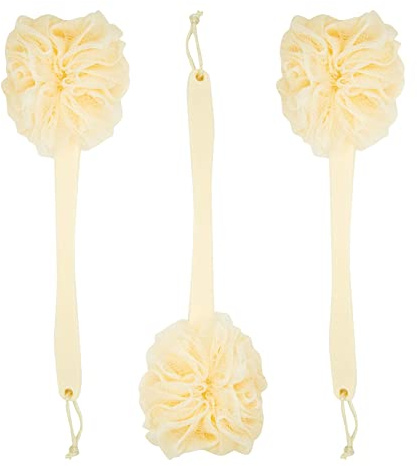 Juvale Exfoliating Luffa Shower Scrubber & Bath Scrubber for Body - 18 in, Ivory, 3-Pack - Loofah on a Stick & Shower Brush for Back