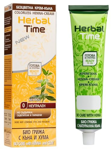 Herbal Time Crema alla Henné con Argilla | Trattamento Naturale per Capelli con Henné e Argilla | Balsamo e Cura del Cuoio Capelluto | Pronta all'Uso | Senza Ammoniaca, Solfati né Parabeni | 75 ml
