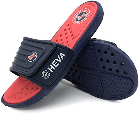 HEVA Men's Slide Sandals Fashion Open Toe Beach Pool Slippers, 8 UK, Navy Red
