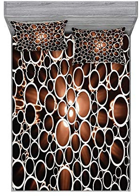 ABAKUHAUS industriell Buntes Spannbetttuch- und Kissen-Set, Runde Rohre 3D Style, Dekoratives und Bedrucktes 3-teiliges Bettwäscheset, 150 cm x 200 cm, Dunkelbraun Karamellcreme