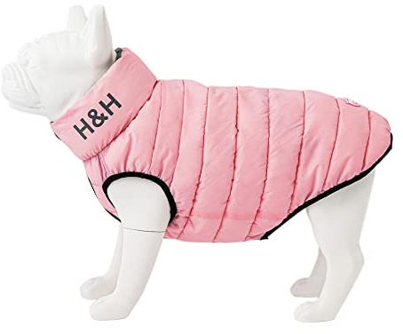 HUGO & HUDSON Reversible Dog Puffer Jacket, Windproof Water Resistant Coat, Light Pink & Grey, S35