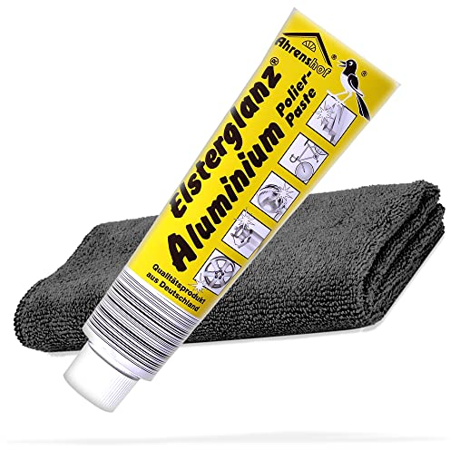 detailmate Pasta lucidante per alluminio Elsterlucido, 150 ml nel tubo XXL + panno in microfibra di alta qualità, pulisce, lucida e conservata superfici in alluminio