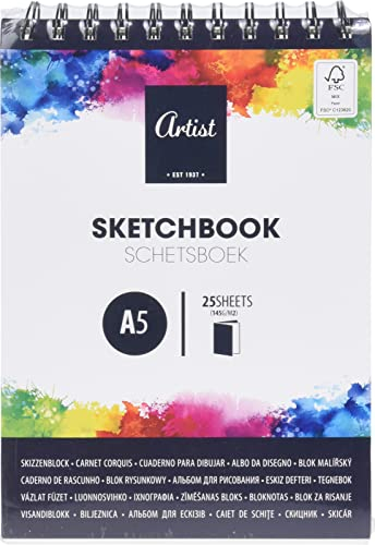 Zeichenblock Skizzenbuch Skizzenpapier 145g/M2 mit Spiralbindung als Ringbuch, Malblock zum Zeichnen mit Bleistift, Kohlestift und Marker (A5)