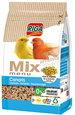 Riga - Menu Mix pour Canaris - Mix Vitaminé - Nourriture pour Oiseaux - Graines Et Céréales - Riche en Alpiste, Protéines Et Amidon - sans Colorant, Ni Conservateurs - Sain Et Équilibré - 1 kg