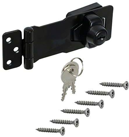 Gedotec Trampa de seguridad – Cerradura con llave | 1 pestillo de puerta de acero – negro mate | 140 x 40 mm | Candado con cerradura resistente a la intemperie | Seguridad como cerradura de puerta