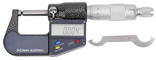 Micrometro, Micrometro a Doppia Testa Tonda Digitale in Acciaio Inossidabile con Chiave, Portata 025 Mm, Risoluzione Metrica 0,001 Mm/0,0005 Pollici, Micrometri Esterni