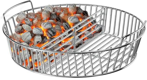Charkettle Stainless Steel Charcoal Basket with Divider and Handle, BBQ Accessries Charcoal Holder Compatible with Weber 22 Kettle Grills