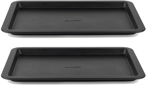 Salter COMBO-8903 Bakes Baking Tray – 2 Pack, 37 cm Non-Stick Coated Flat Oven Sheet, Large Cookie Tray, Oven Safe Up to 220°C, PFOA-Free, Bake & Roast Vegetables/Biscuits/Pastries, Durable, Black