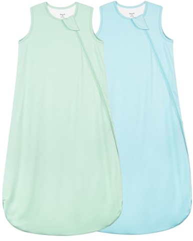 Supersoft Rayon Made from Bamboo Sleep Sack 3-6 Months Newborn Sleep Sack 0-3 Months 0.5 Tog Baby Wearable Blanket with 2-Way Zipper Summer Unisex Sleeping Bag for Babies (2 Pack) Green & Blue