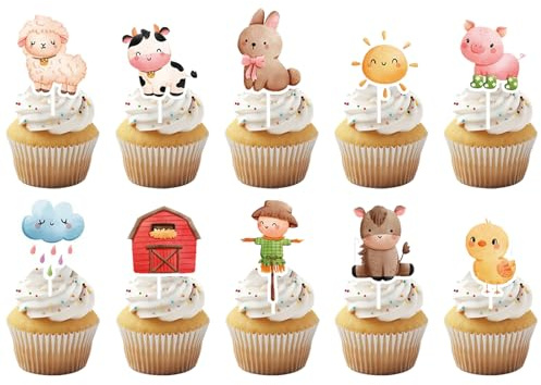40 Pièces Topper de Cupcake de Ferme, Décoration Gâteau D'animaux la Ferme, Décorations de Gâteaux Animaux, Ferme Animaux Cupcake Topper pour Animal Ferme Fête D'anniversaire Baby Shower