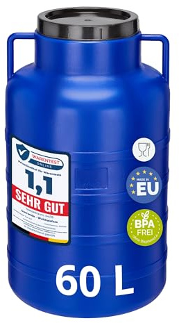 Garronda réservoir d'eau de 60 litres Twist-Off, Baril Alimentaire, fût à Large Ouverture en HDPE et sans BPA, tonneau de Jardin, bac à Aliments pour Animaux, tonneau Universel GD-0078, Bleu