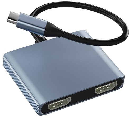 USB C to Dual HDMI Adapter, 4K@60Hz HDMI Splitter Dual for Monitors, Dual HDMI Adapter, HDMI Splitter Extended Display, HDMI Adapter for Laptop, MacBook Pro/Air, iPad, Surface, Dell, Lenovo(grey)