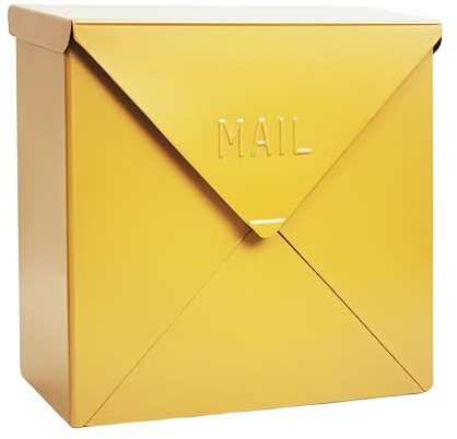 NACH Mailboxes for Outside Wall Mount, 12 x 12 x 4.8 inch Yellow Mail Boxes for House Outside, Waterproof Mailboxes for Outside - Chicago Style Mail Box