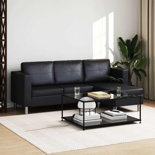 Emmtore Sofá Modular de 3 plazas de Cuero Artificial Negro