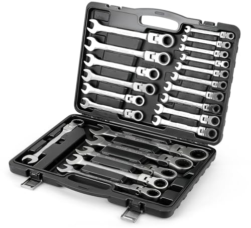 WALTER STÅL spärrnyckel set 22 delar, flexibel ringskiftnyckel 6–32 mm, flexhuvud skiftnyckeluppsättningar för bilreparation, industriellt underhåll, 72-tänder, Cr-V-stål