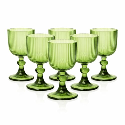 MECSAL CASALINGHI Set 6 Calici Vetro Rigato 360 ml Colorati – Calici Eleganti per Acqua, Cocktail e Aperitivo, Design Moderno, Resistenti e Lavabili in Lavastoviglie (Verde)