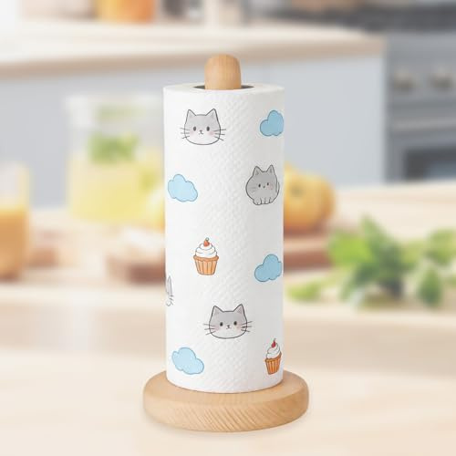 Portarotolo in Legno di Faggio con Base Antiscivolo per Cucina Tavolo Bagno Supporto Verticale Salvaspazio Design Naturale