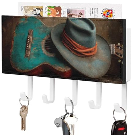 Jubonexis Supporto da parete per chitarra e cappello da cowboy, rustico, con 5 ganci, in acrilico, per casa, ufficio, ingresso