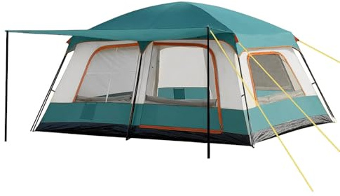Tente de Camping 4 Personnes (320x210x180 cm), Tente Tunnel 4 Places 2 Chambres avec Auvent, Impermeable 3000 mm, UPF 50+, Montage Rapide 10 Min