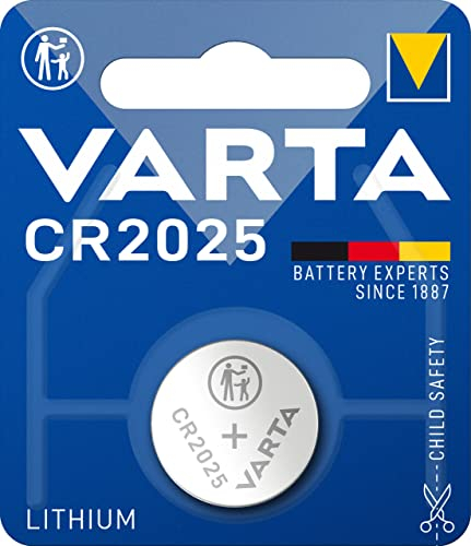 VARTA Batterien Knopfzelle CR2025, 1 Stück, Lithium Coin, 3V, kindersichere Verpackung, für elektronische Kleingeräte - Autoschlüssel, Fernbedienungen, Waagen