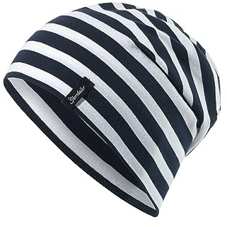 Sterntaler OCS Beanie Streifen marine, Größe 47 – Lässige Slouch Beanie Mütze aus Singlejersey (Bio) mit maritimen Streifen – Unisex Kopfbedeckung – variabel tragbar – Übergangsmütze Baby & Kind