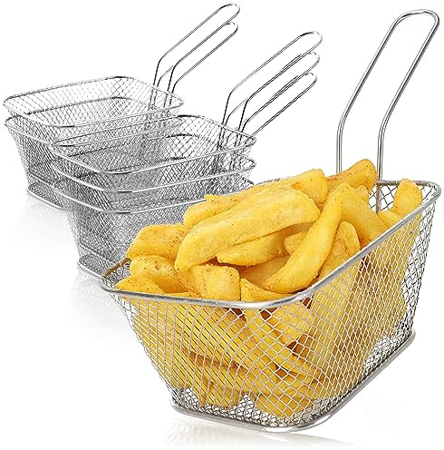 com-four® 6x Mini-Korb zum Servieren von Pommes (4,5 x 11 x 7 cm) - Snackschale aus rostfreiem Edelstahl 430 - silberfarbene Mini-Frittierkörbe - Servierkorb mit Griff, Pommeskorb (Korb - 06 Stück)