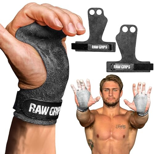 JerkFit Raw Grips, 2 Doigt Cuir Grips de Gymnastique avec Protection Complète Palm (M)