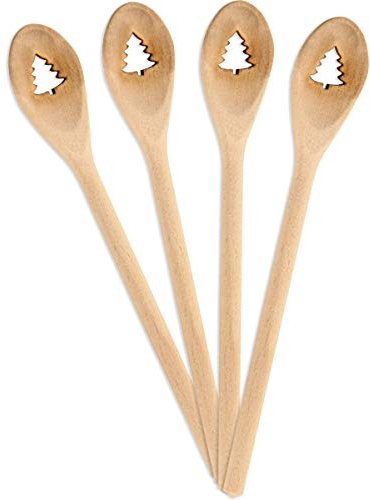 Spruchreif | Set di 4 cucchiai gourmet albero di abete in legno | Mini cucchiai in legno con motivo albero di Natale | idea decorativa e etichette regalo per Natale