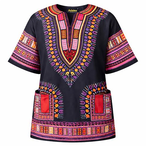 Adalex Global Chemise Dashiki Traditionnelle Africaine Unisexe, Taille M, Noir/Violet, Mixte