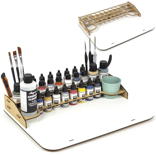 PROSCALE Estación de pintura paint station portátil para modelismo y miniaturas Mesa de trabajo 26 mm y 36 mm Porta pinceles herramientas y agua Compatible con Vallejo, Army Painter y AK