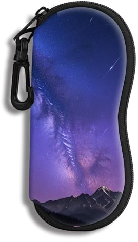 Hion Estuche para anteojos Estuche suave para gafas de sol con clip para cinturón Estuche para anteojos con cremallera de neopreno Para Mujer y Hombre (Púrpura estrellado)