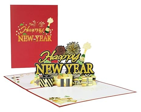3D Pop Up Neujahrskarte,Happy New Year Karte,Neujahrsgeschenk,Feuerwerk Segenskarte,Klappkarte mit Umschlag