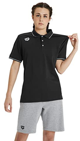 ARENA Unisex Team Solid Polo T-Shirt Short Sleeve Cotton Active Tee Regular Fit Athletic Top Gym Exercise Swimmers Training, Black, Large