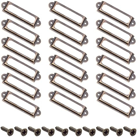 Yosawo 50Pcs Label Holder Metal Card Tag Holder Furniture Drawer Cabinet Tag Frame with Screws for Cabinets, Boxes, Shelf, Drawer, Wine Cellar and House Decoration(60 * 17mm/Red Bronze)