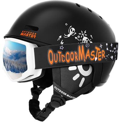OutdoorMaster Kinder Skihelm & Skibrillenset, Snowboardhelm, Robuste PC-Schale & EPS-Schaum, Skihelm mit 12 Belüftungsöffnungen, Verstellbarer Helm, Sicherheitszertifizierte Helme für Jungen & Mädchen
