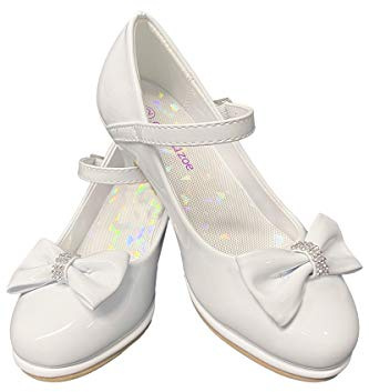 Girl White Dress Shoes Size 3 Wedding Big Little High Heel Sparkly Zapatos blancos para niñas Vestir First Communion Flower Girls Heels Toddler Dressy Church Kids Easter Party Fancy