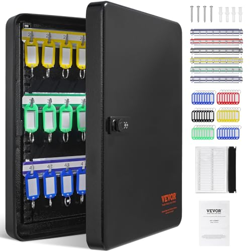 VEVOR Armadietto Portachiavi 48 Ganci Cassetta di Sicurezza Portachiavi da Parete in Acciaio 28,5x37x8 cm, Armadietto Portachiavi con Serratura, Cassetta per Chiavi 48 Pezzi Portachiavi da Muro Hotel