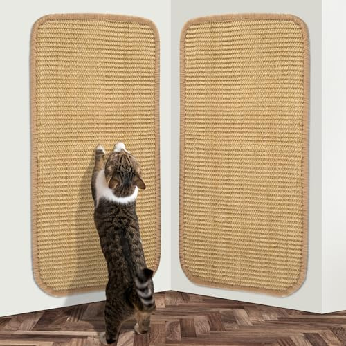 2 Pezzi Tappetino Tiragraffi per Gatti, Tiragraffi Divano Sisal 50x25 cm, Velcro+Disegno di Fissaggio Biadesivo, Tappeto per Gatti Antigraffio Resistente, Protezione di Divani e Tappeti