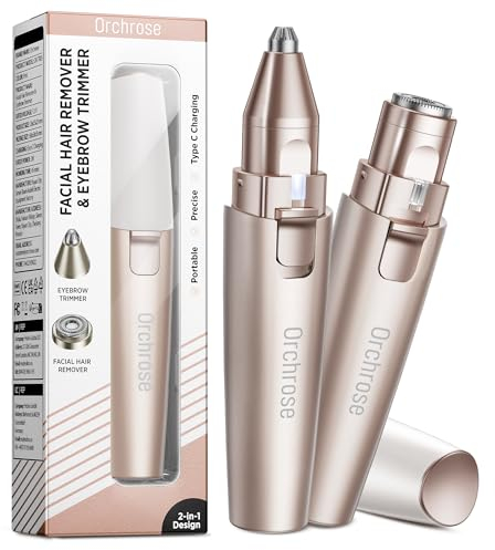 Gesichtshaarentferner für Frauen - 2 in 1 Augenbrauen Trimmer und Wiederaufladbarer Augenbrauenrasierer - Haarentfernungsvorrichtung für Augenbrauen Peach Fuzz Lippen Arme mit Licht (Roségold)