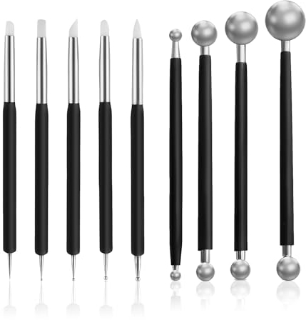UOSIWYA Modellierwerkzeug, 9 Stück Töpferwerkzeug Ton Werkzeug Silikon Prägestift Quilling Tool Modelierwerkzeugset für Nagelkunst Fondant Modellierung Prägung DIY (Schwarz)