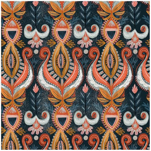 HAOKHOME Self Adhesive Wallpaper Boho Floral Wall Paper Removable for Bedroom Navy/Pink/Orange Contact Paper 3m x 44.5cm