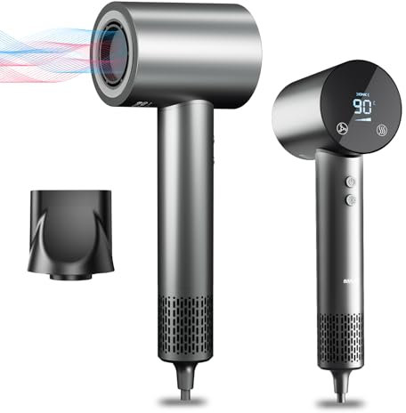 BAMCOO Phon Capelli Asciugacapelli Professionale Ionico 1500W per viaggio HD temperatura touch screen ionico 4 impostazioni di temperatura e 3 di velocità(Grigio scuro)