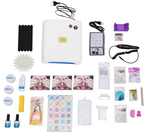 UV Nagellack Set, 36W 370nm Neonail Starter Set, 4 UV-Röhren 0-20000 U/min Nagelfräser für Gelnägel mit UV Lampe, 24 Farbgele Polygel Starter Set mit Übungstafel