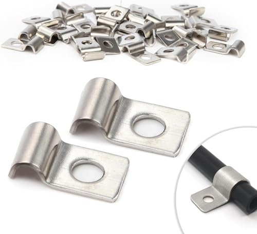 TenaLucy 50 Stück Metallkabelschellen,10mm Befestigungsschelle Kabelschellen zum Schrauben Einzelloch Metall Rohrschellen U-Rohrschellen Rohrbefestigung Kabelhalter Schraubbar Metall Kabelschellen