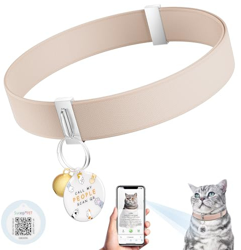 Cat Collar with Bell, Stretch Elastic Quick Release, Non Breakaway Lightweight Kitten Collar for Girl Boy Cats, Pet Supplies,Gifts,Accessories, Khaki