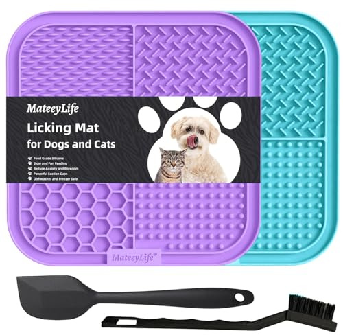 MateeyLife Lick Mat per Cani - Tappetino da Leccare per Cani e Gatti con Ventose, Alimentatore Lento per Ridurre l'Ansia, Adatto per Burro di Arachidi, Yogurt e Snack (Púrpura y Azul Claro)