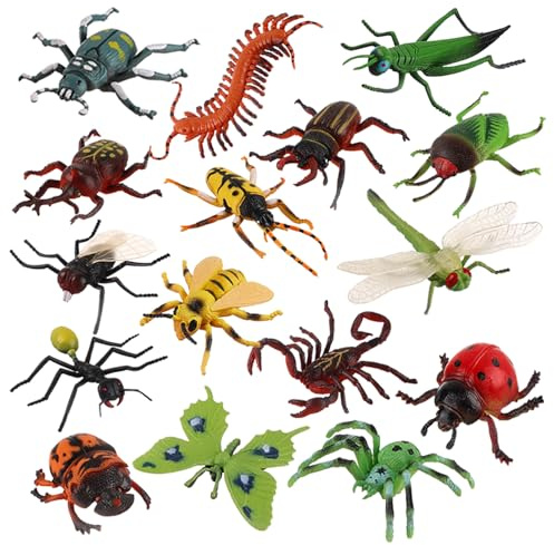 JOKFEICE insektsleksaksfigurer – 16 st stora realistiska insekter inklusive trollslända, spindel, mygga – pedagogiska inlärningsleksaker, tårtdekorationer, födelsedag för barn