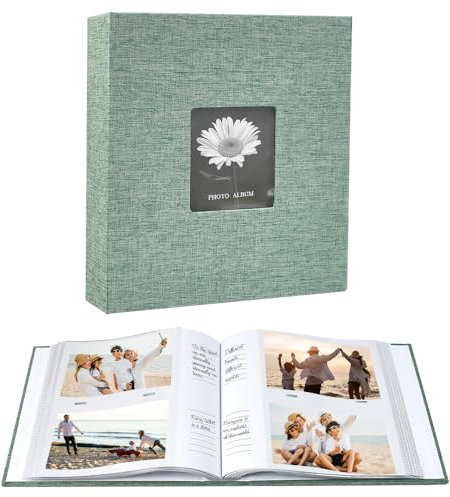 WEFHEF Album Fotografico in Lino 6 Pollici (15x10 cm), Album Foto con 200 Tasche, Fotolibro Scrivibile Regalo Creativo per Matrimonio/Bambino/Anniversario/Viaggi, 22cmx22cm (Verde)